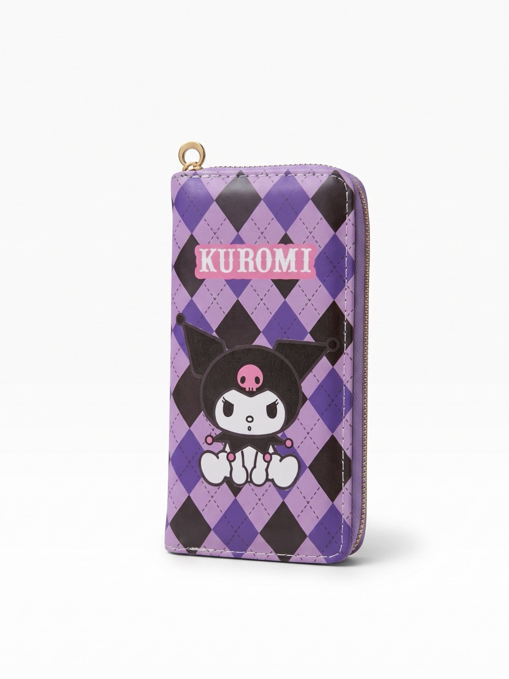 Kuromi Purple & Black Argyle Zip-Around Long Wallet